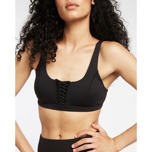 Athleta Adriata Bikini Top Sports Bra Impact Lace Up Detail Activewear Blk Small